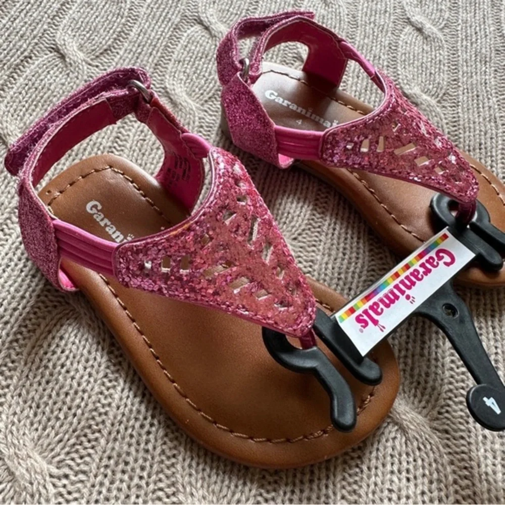 NWT Garanimals Baby Girl Shoes, Pink Glitter Thong Sandals, Size 4